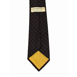 Vintage Christian Dior Silk Tie Black Red Medallion Dot Weighted Paris New York